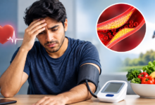 युवाओं में High BP के कारण, लक्षण और बचाव को दर्शाता स्वास्थ्य जागरूकता चित्र